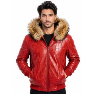 Ruhava Red Crocodile Leather Jacket