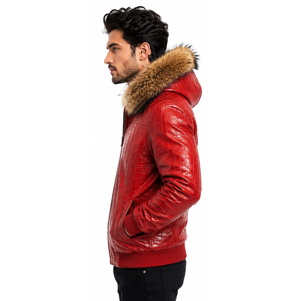Ruhava Red Crocodile Leather Jacket