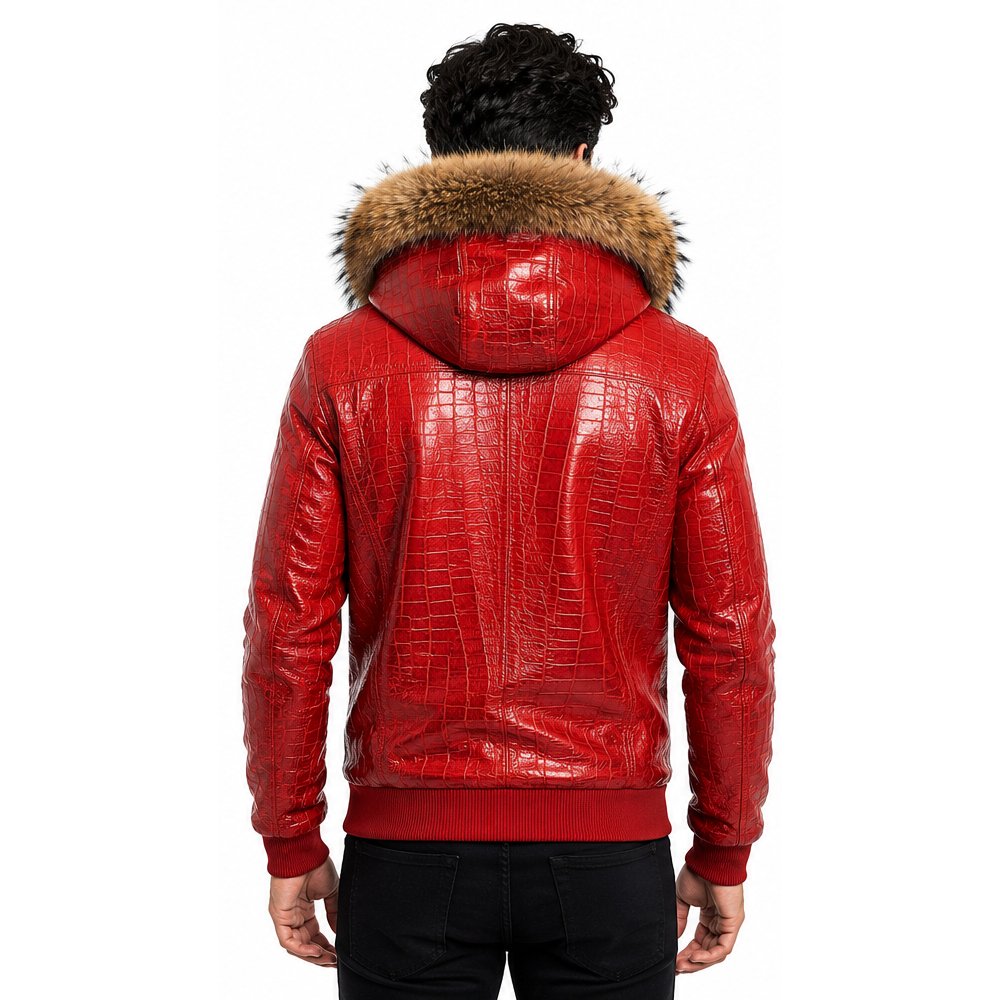 Ruhava Red Crocodile Leather Jacket